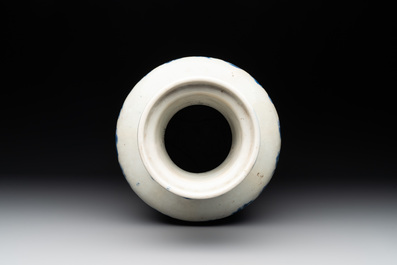 A Chinese blue and white 'phoenix and peony scroll' rouleau vase, Kangxi