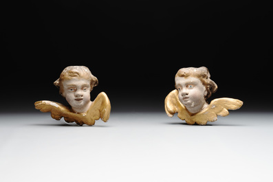 Two pairs of gilt and polychromed wooden figures of angels, Germany, 18/19th C.