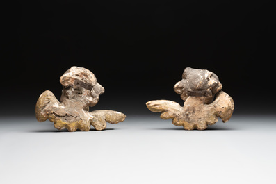 Two pairs of gilt and polychromed wooden figures of angels, Germany, 18/19th C.