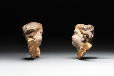 Two pairs of gilt and polychromed wooden figures of angels, Germany, 18/19th C.
