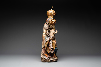 A gilt and polychromed wooden Madonna with Child, probably Spain, 18th C.
