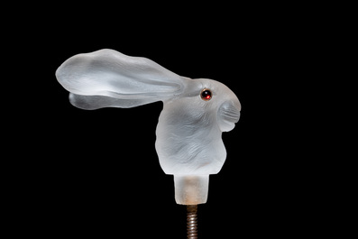 Peter Carl Faberg&eacute; (1846-1920): A crystal hare head-form cane handle with ruby-inset eyes