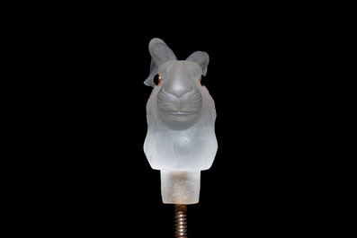 Peter Carl Faberg&eacute; (1846-1920): A crystal hare head-form cane handle with ruby-inset eyes