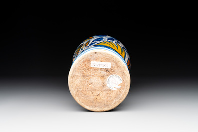 A polychrome French maiolica albarello, Lyon, 2nd half 16th C.