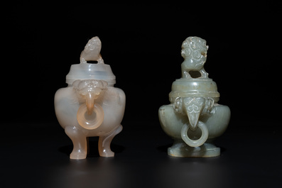 Five Chinese jade and agate incense burners and covers, 20th C.