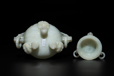 Five Chinese jade and agate incense burners and covers, 20th C.
