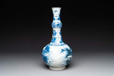 A rare intact Chinese blue and white 'Lian Sheng San Ji 連升三級' bottle vase, Transitional period