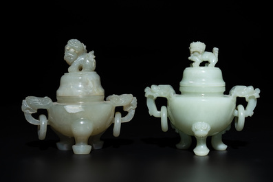 Five Chinese jade and agate incense burners and covers, 20th C.