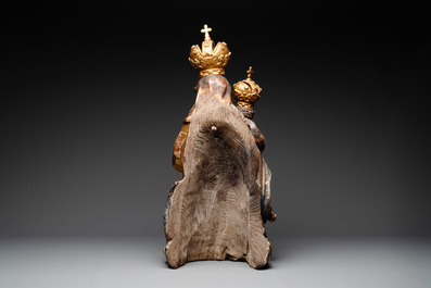 A gilt and polychromed wooden Madonna with Child, probably Spain, 18th C.