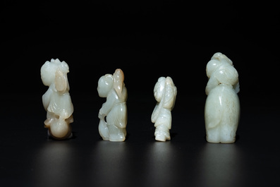 Nine Chinese jade carvings of figures, 19/20th C.