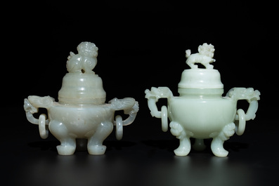 Five Chinese jade and agate incense burners and covers, 20th C.