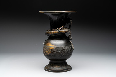 A Chinese archaistic bronze gold-splashed 'dragon' vase, Dong 東 mark, Ming