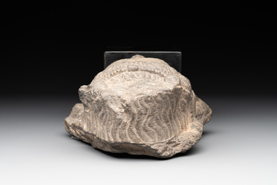 A Gandhara grey schist relief fragment of a Bodhisattva head, 2nd/3rd C.