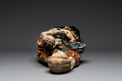 A gilt and polychromed wooden sculpture of Madonna with Child, France or Southern Netherlands, 18th C.