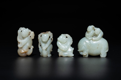 Nine Chinese jade carvings of figures, 19/20th C.