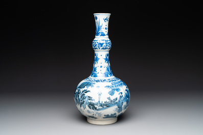 A rare intact Chinese blue and white 'Lian Sheng San Ji 連升三級' bottle vase, Transitional period