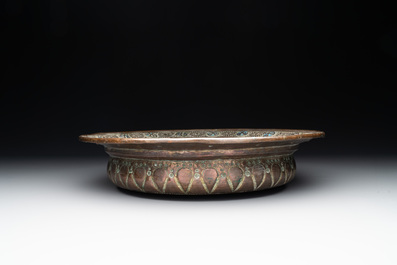 An Ottoman enamelled gilt copper or 'tombak' basin, 18th C.