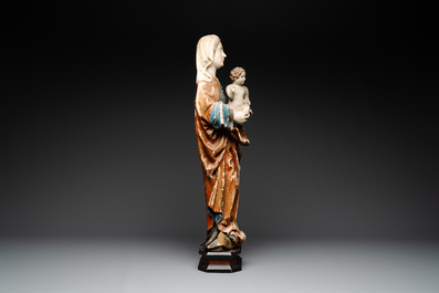 A gilt and polychromed wooden sculpture of Madonna with Child, France or Southern Netherlands, 18th C.