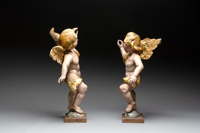 Two pairs of gilt and polychromed wooden figures of angels, Germany, 18/19th C.