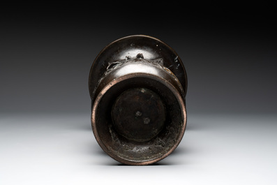 A Chinese archaistic bronze gold-splashed 'dragon' vase, Dong 東 mark, Ming