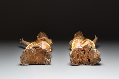 A pair of gilt and polychromed wooden figures of angels, Germany, 18th C.