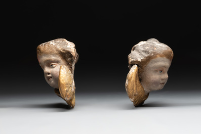Two pairs of gilt and polychromed wooden figures of angels, Germany, 18/19th C.