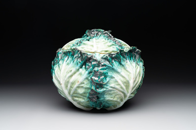 A polychrome Brussels faience 'cabbage' tureen and cover, 18th C.