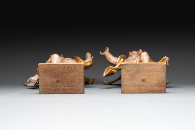 Two pairs of gilt and polychromed wooden figures of angels, Germany, 18/19th C.