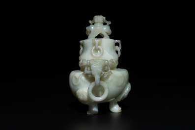 Five Chinese jade and agate incense burners and covers, 20th C.
