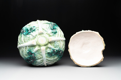 A polychrome Brussels faience 'cabbage' tureen and cover, 18th C.