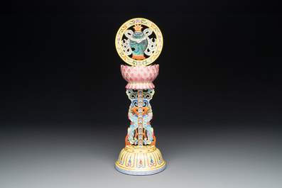 A large Chinese famille rose Buddhist emblem altar ornament, Qianlong mark and of the period