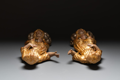 A pair of gilt and polychromed wooden figures of angels, Germany, 18th C.