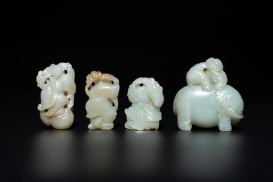 Nine Chinese jade carvings of figures, 19/20th C.