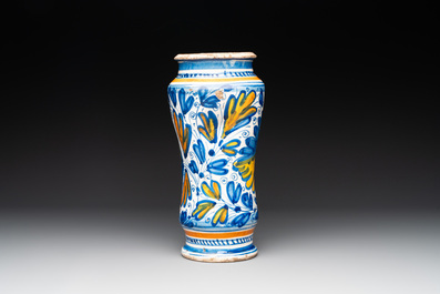 A polychrome French maiolica albarello, Lyon, 2nd half 16th C.