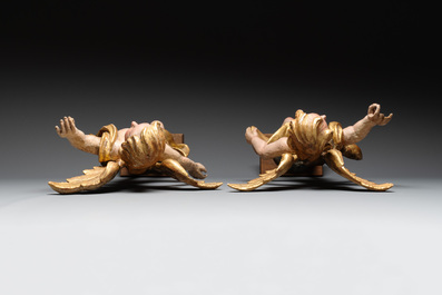 Two pairs of gilt and polychromed wooden figures of angels, Germany, 18/19th C.