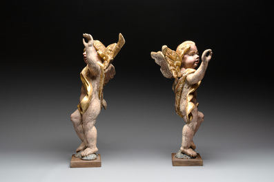 Two pairs of gilt and polychromed wooden figures of angels, Germany, 18/19th C.