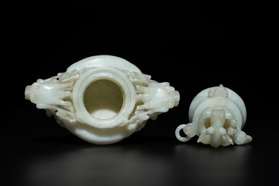 Five Chinese jade and agate incense burners and covers, 20th C.