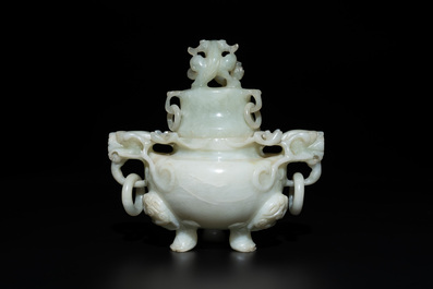 Five Chinese jade and agate incense burners and covers, 20th C.