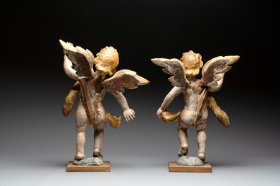 Two pairs of gilt and polychromed wooden figures of angels, Germany, 18/19th C.
