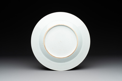 A Chinese famille verte 'lady and playing boy' plate, Kangxi