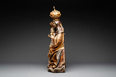 A gilt and polychromed wooden Madonna with Child, probably Spain, 18th C.