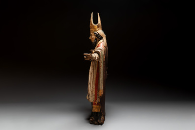 A gilt and polychromed oak figure of a bishop, Southern Netherlands or France, 18th C.