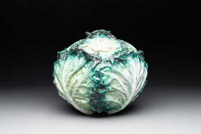 A polychrome Brussels faience 'cabbage' tureen and cover, 18th C.