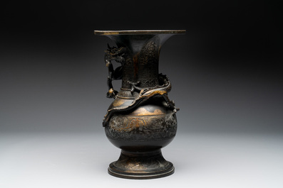A Chinese archaistic bronze gold-splashed 'dragon' vase, Dong 東 mark, Ming