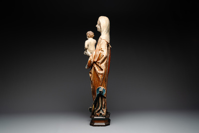 A gilt and polychromed wooden sculpture of Madonna with Child, France or Southern Netherlands, 18th C.