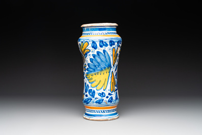 A polychrome French maiolica albarello, Lyon, 2nd half 16th C.