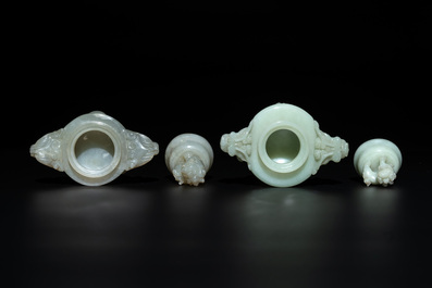 Five Chinese jade and agate incense burners and covers, 20th C.