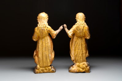 A pair of gilt and polychromed wooden figures of angels, Germany, 18th C.