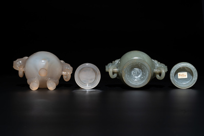 Five Chinese jade and agate incense burners and covers, 20th C.