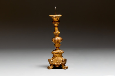 Five gilt-lacquered Baroque candlesticks, probably Germany, 18/19th C.